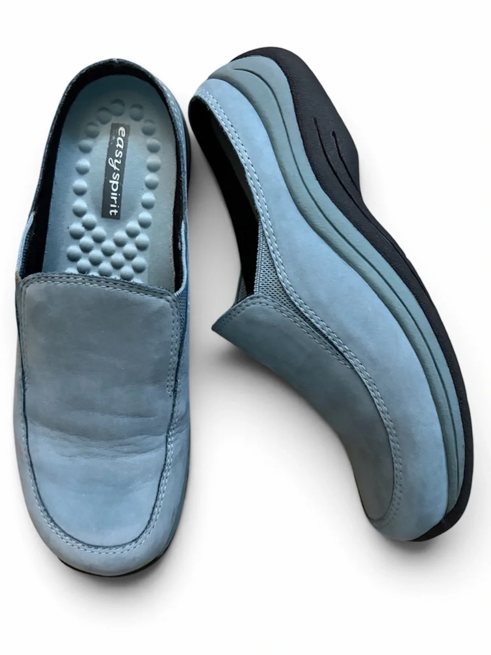 Easy Spirit Women’s Slip-On Loafer in Light Blue Suede